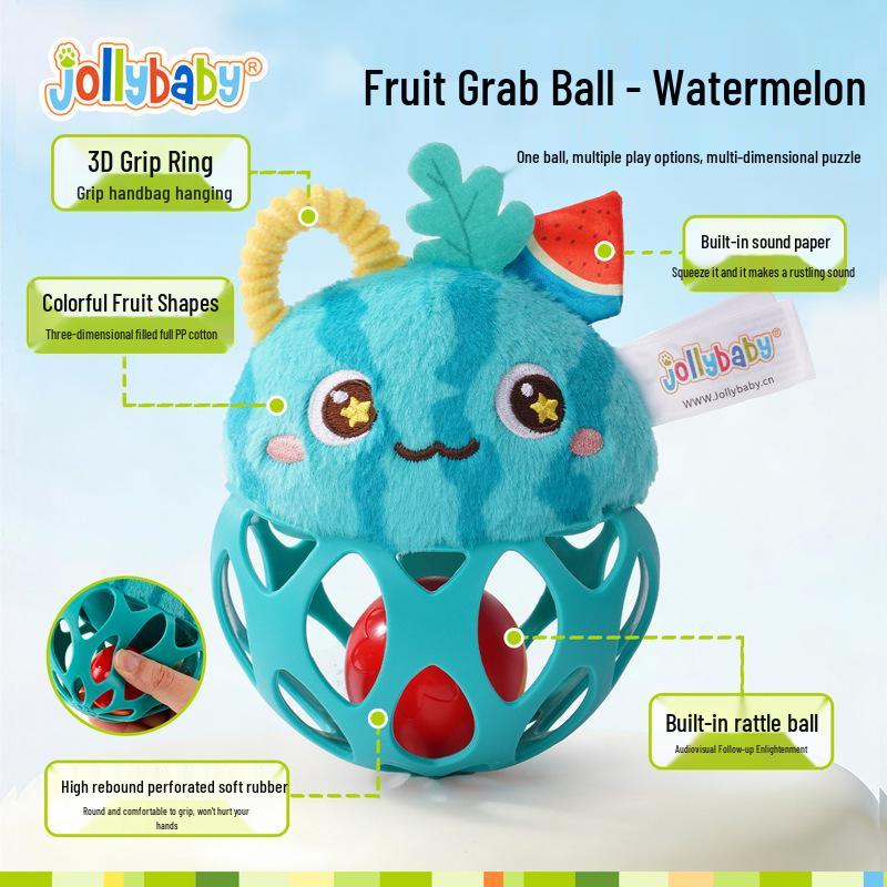 JollyBaby Hand Grasp Rattle: Soft Chewable Fruit Ball Pacifier for Babies 0-1