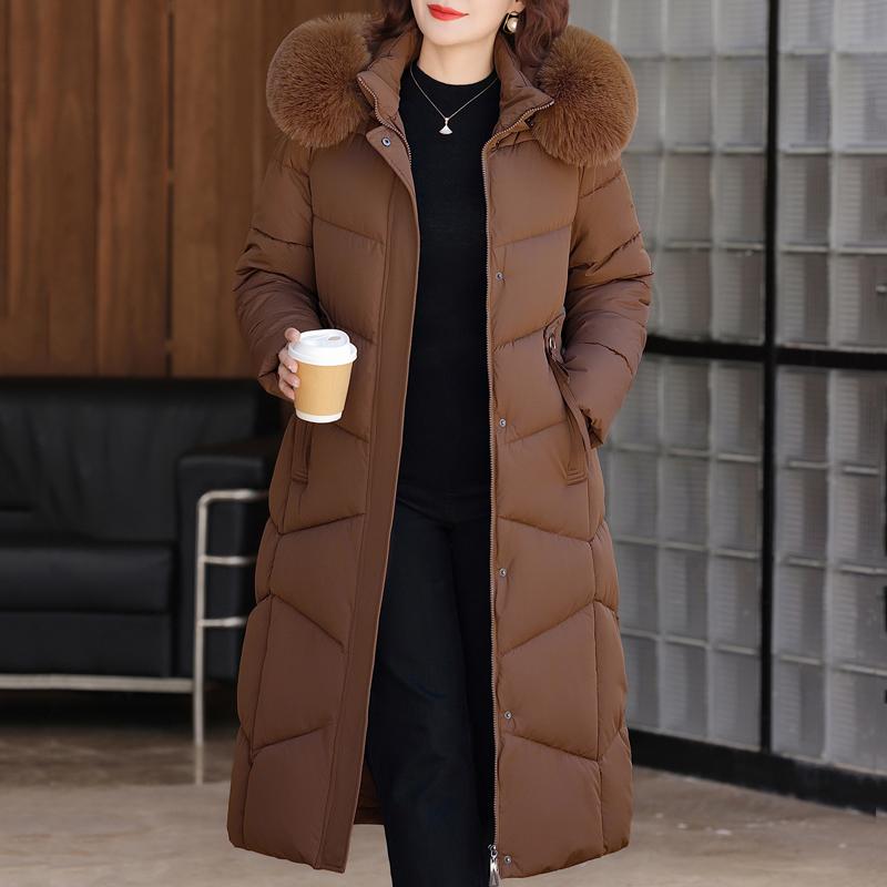 Plus Size XL-6XL Middle Age Woman Long Parkas Winter Thick Warm Overcoats Hooded Elegant Faux Fur Collar Loose Lady Jackets