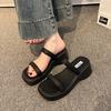 Slippers Women's Summer 2025 New Black Lightweight Thick-soled Thick Heel with Fashionable Outer Wear Heightening Sandals Women