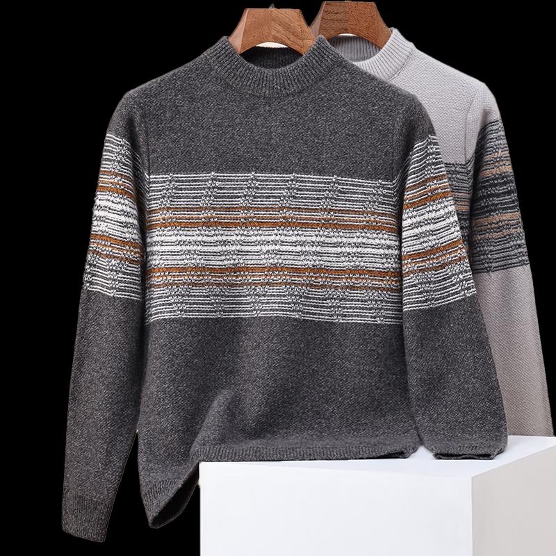 Hengyuanxiang Men's Thick Pullover Round Neck Wool Blend Sweater