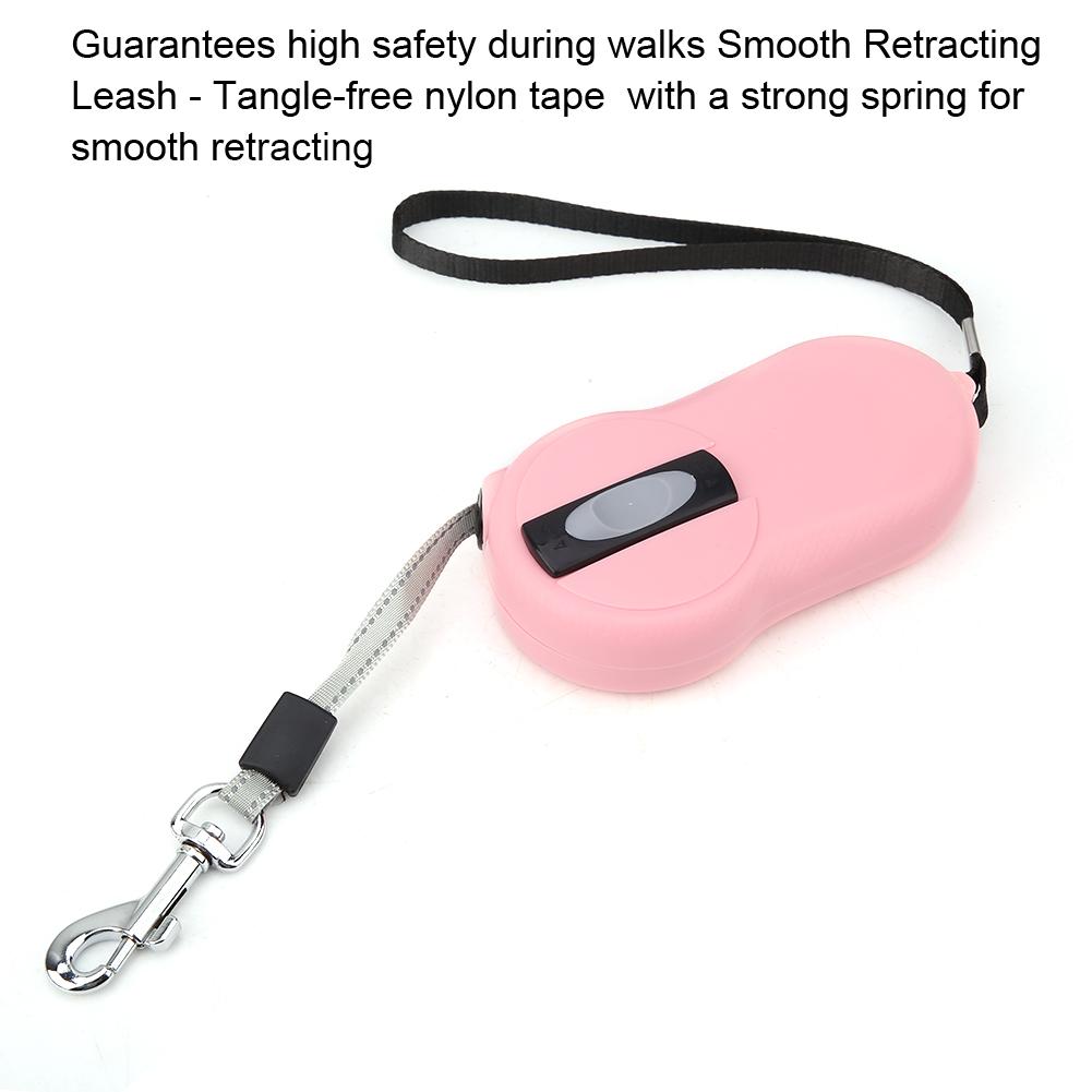 Retractable Dog Leash - Heavy Duty Pet Leash Nylon Reflective Tape, Tangle Freed Lock(Pink)