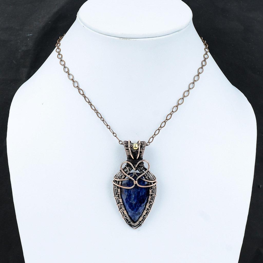 Sodalite Gemstone Pendant Copper Wire Wrapped Pendant Handmade Pendant Wire Wrap Jewelry Unique Pendant Gift For Mom Sodalite Copper Jewelry