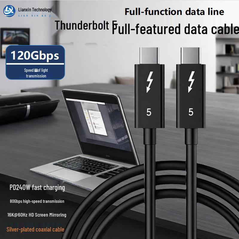 Thunderbolt 5 Coaxial Cable: 80Gbps & 240W, USB4/Thunderbolt 4/Type-C Fast Charging Compatibility