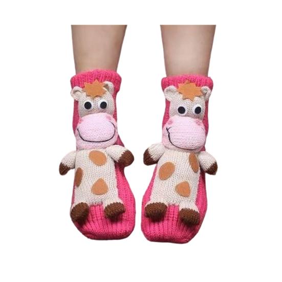 1 Pair Knitted Animal Socks Autumn Winter Thick Warm Knitting 3D Animal Doll Mid-calf Socks Women Stretch Home Floor Carpet Sleeping Socks