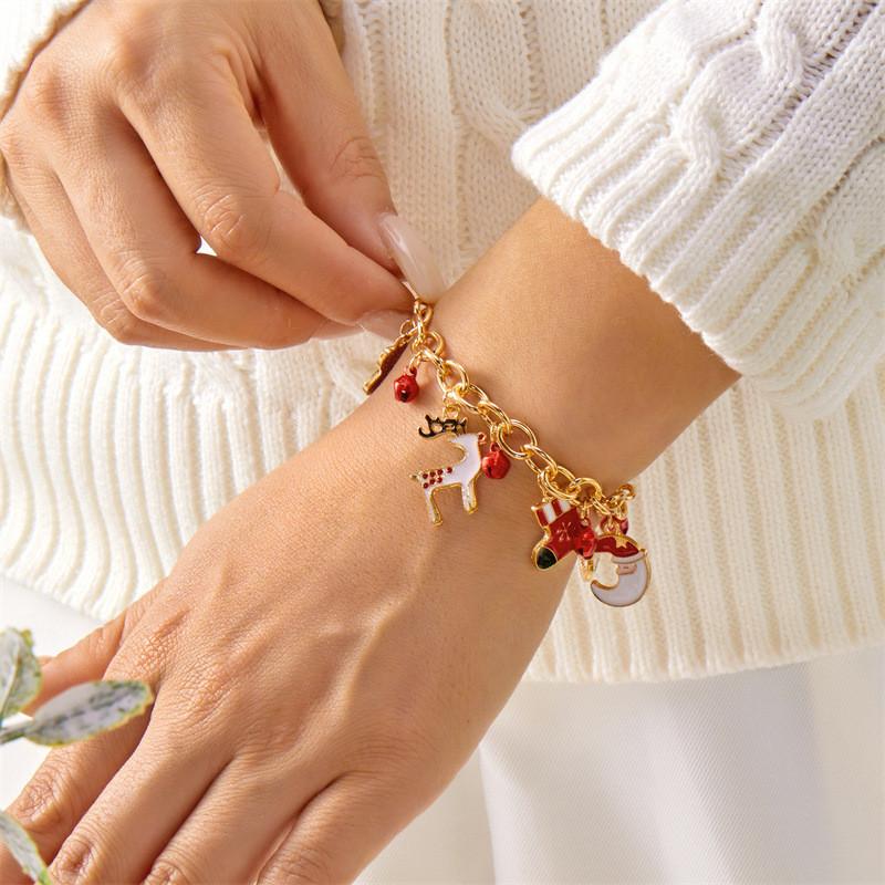 Festive Christmas Hand Jewelry With Reindeer Bell Snowflake For Celebrations