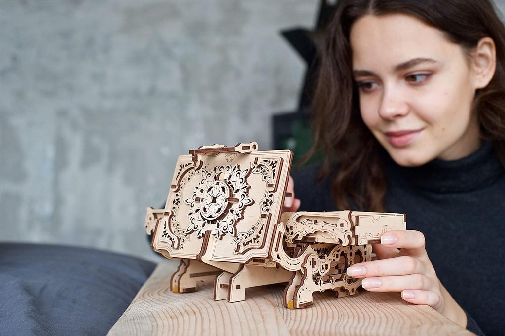 Ugears Antique Box Wooden Building Blocks DIY Puzzle Assembly Toy for Imagination and Creativity