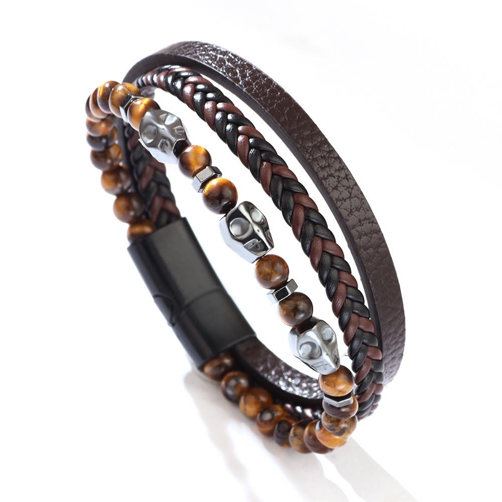 Men's Retro Punk Magnetic Buckle Leather Bracelet - Handmade, Woven with Metal Style