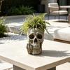 Small Plant Holder Skull Planter with Succulent Pot Resin Middle‑Finger Gesture Gothic Skeleton Head Retro Sculpture Flower Unique Desktop
