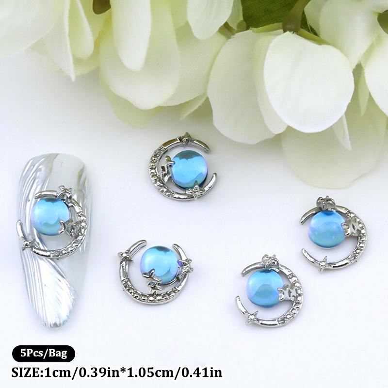 

5Pcs/Pack Nail Diamond Nail Art Decor Flash Mermaid Bead Diamond Nail Drills Nail Patches Star Moon Manicure Design Accessory as the picture