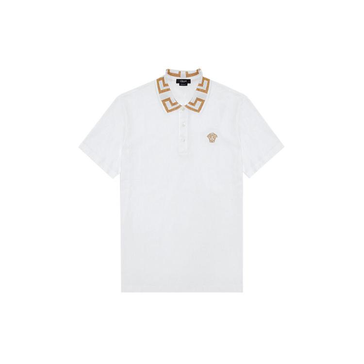 VERSACE SS21 Men Cotton Printed Short Sleeve Polo Shirt White A87402-A231240-A1001