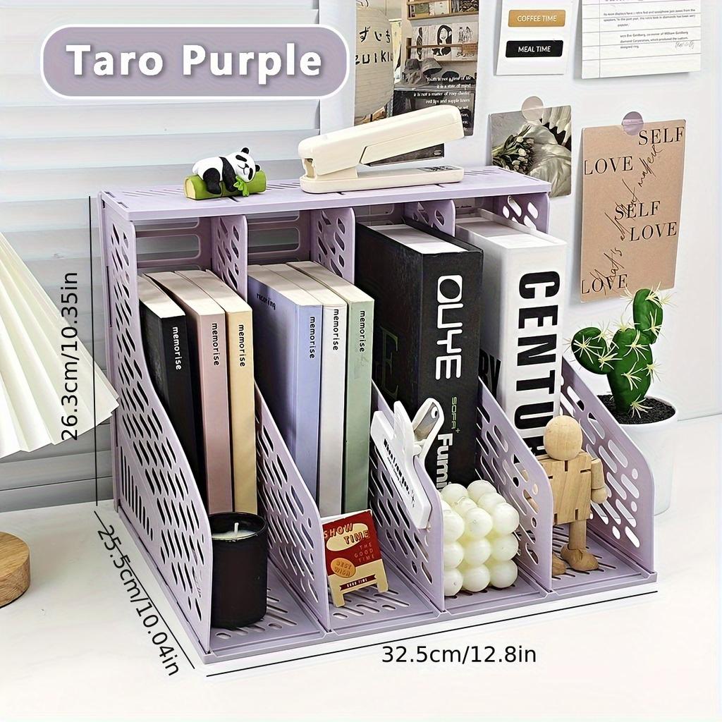 Creative Four-Section Desktop File Organizer, A4 Document Holder, Bookend Pen Holder, Office File Storage and Sorting Rack