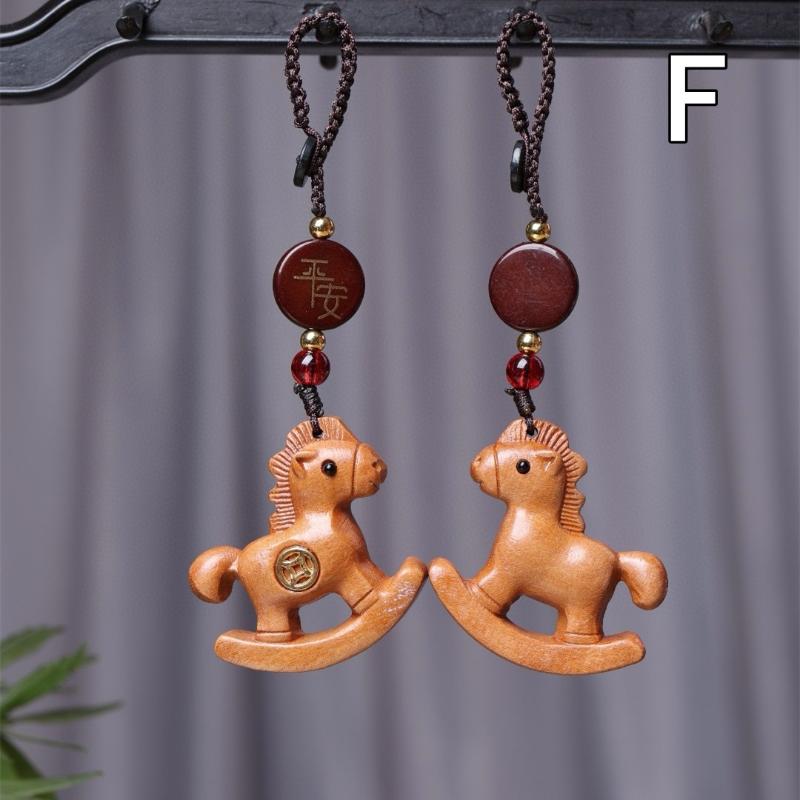 Becoming Rich Zodiac Horse Key Chain Cartoon Handmade Rope Wood Phone Chain Lanyard Sandalwood Chinese Style Key Ring New Year