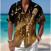 Camisa Masculina Botão Microfone Estampa 3D Camisa de Botão Camisa Casual Camisa de Verão Manga Curta Roupa Diária de Férias
