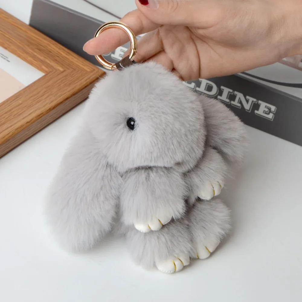 Fur Pom Keyring Fashion Pluff Bunny Keychain Lovely Cute Play Dead Rabbit Doll Smooth Fluffy Rabbit Fur Keychain Women