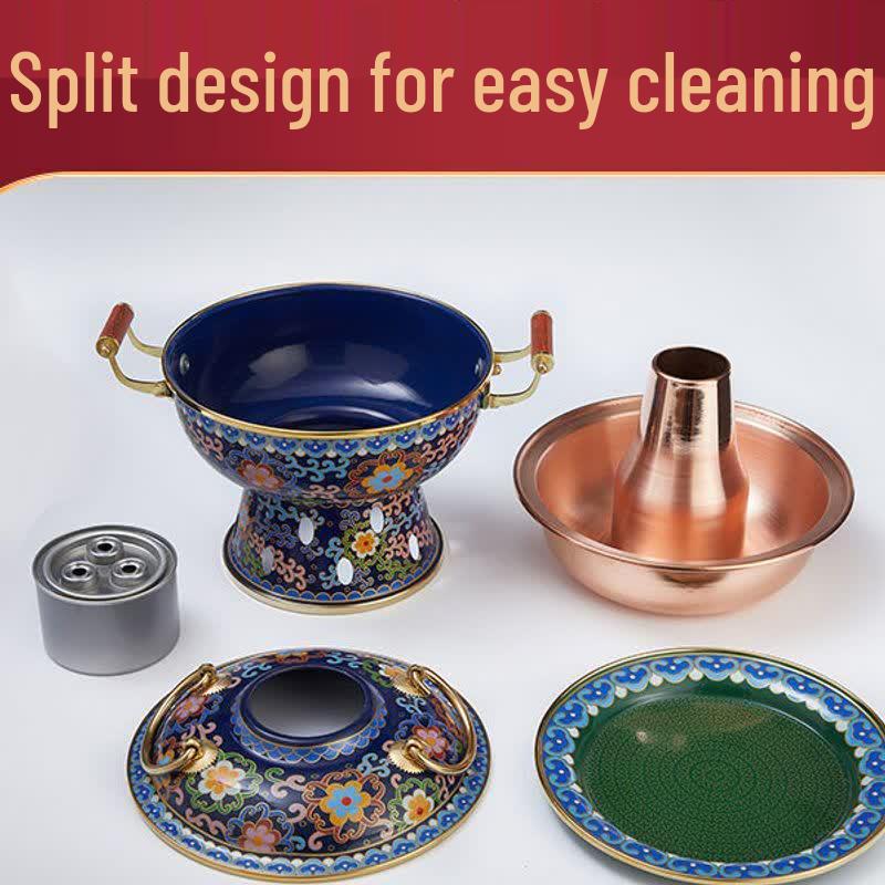 Qiu Qiao 20cm Cloisonné Copper Hot Pot