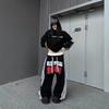 Womens Loose Wide Leg Sweatpants Distressed Double Waistband Striped Jazz Pants Casual Street Style Trousers