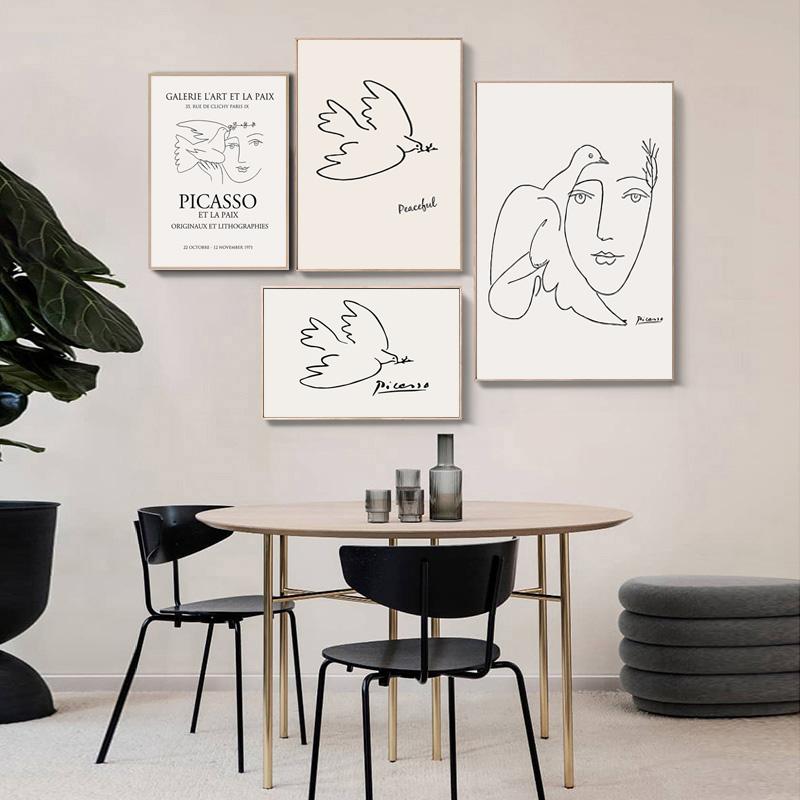 Abstract Line Bird Woman Face Canvas Paintings Picasso Matisse Minimalist Wall Art Poster Modern Print Pictures for Home Decor