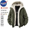NASA MARVEL Men's Hooded Winter Fleece-Lined Padded Jacket with Fur Collar