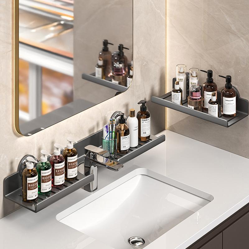 1pc Bathroom Sink Storage Rack Suction Cup Faucet Draining Rack Punch free Wall-mounted Toiletries Shelf Bathroom Organizer