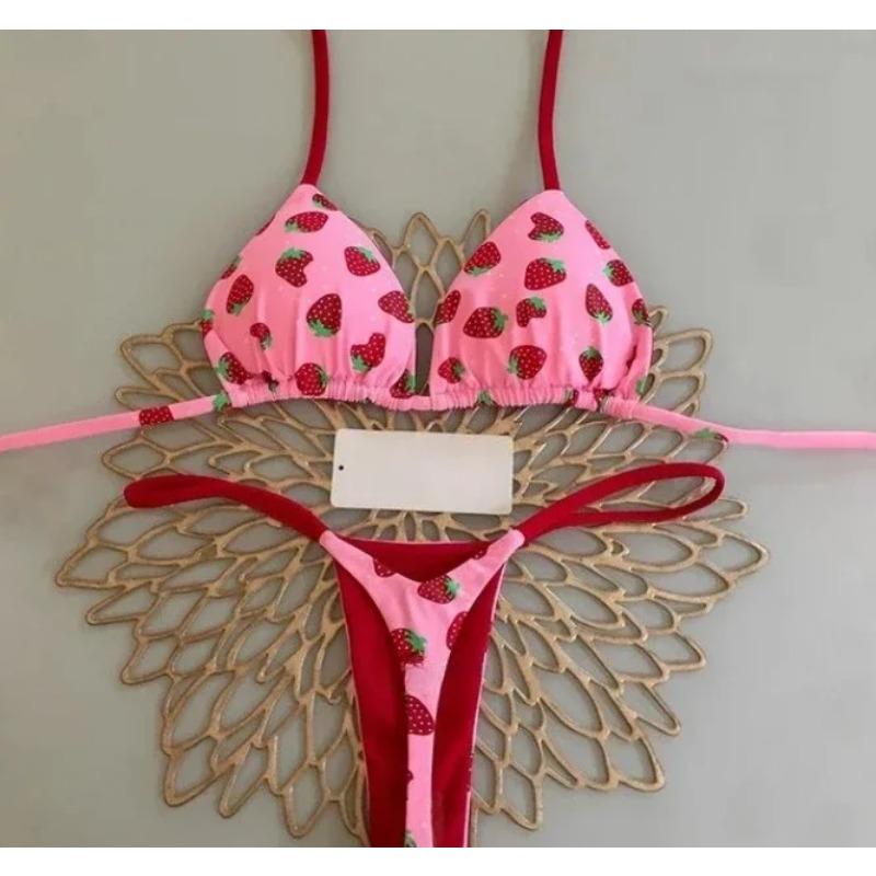 

Принтованные Сексуальные Наборы Бикини Топы Халтер на Шнуровке Стринги Пляжный Стиль Купальник Y2k Купальники Женская Пляжная Одежда L