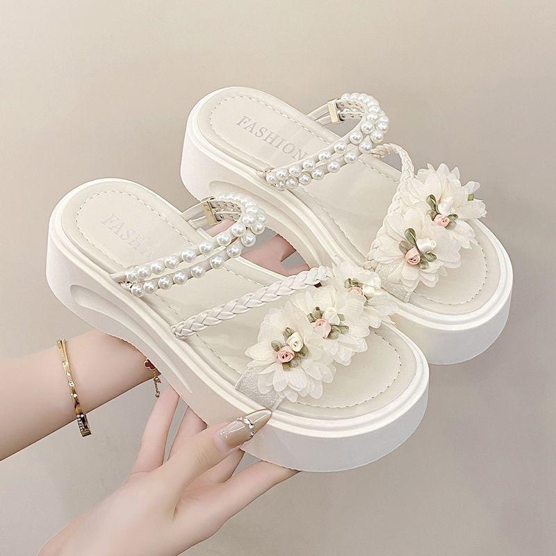 Sandals Women's 2025 Summer New Versatile Casual Platform Flower Sandals with Skirts High Heels Non-slip Roman Sandals