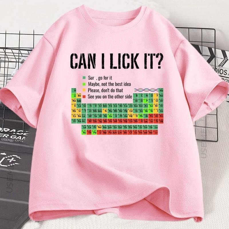 Can I Lick It Periodic Table T Shirt Men Women Periodic Table T-shirt Chemistry Teacher Tshirt Round Neck Short Sleeve