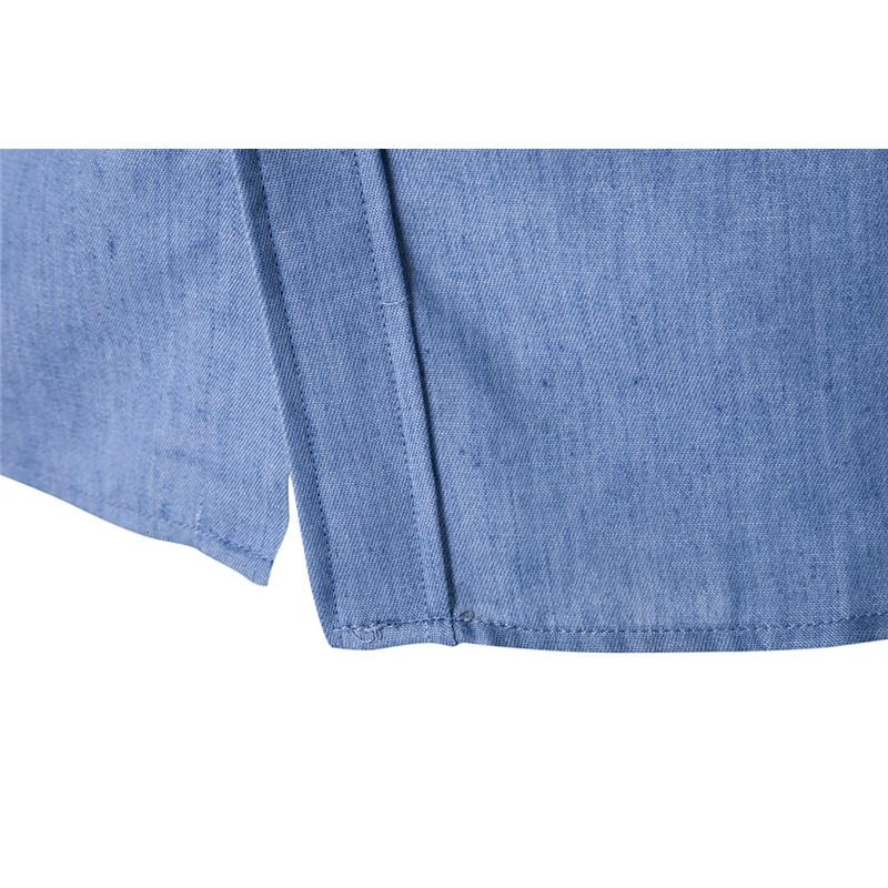 Spring And Autumn Men's Casual Shirt Pocket Patchwork Cotton Slim Denim Shirt