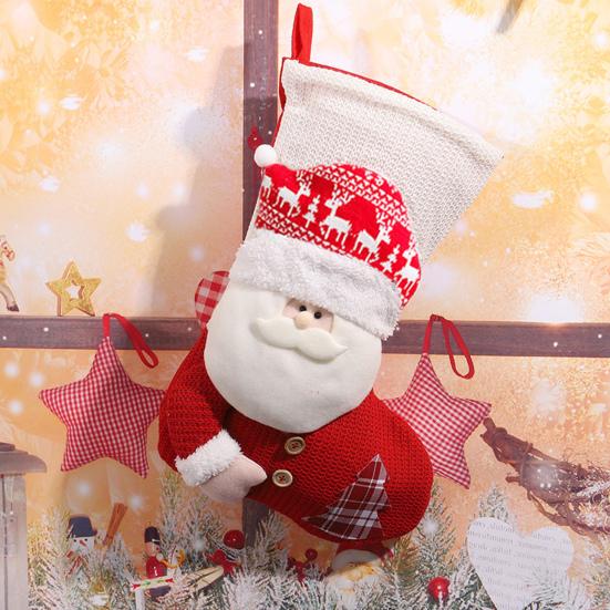 Christmas Stockings 19 Inch Large 3D Santa Claus/Snowman Knit Stockings Fireplace Hanging Gift Bag for Xmas Party Decoration