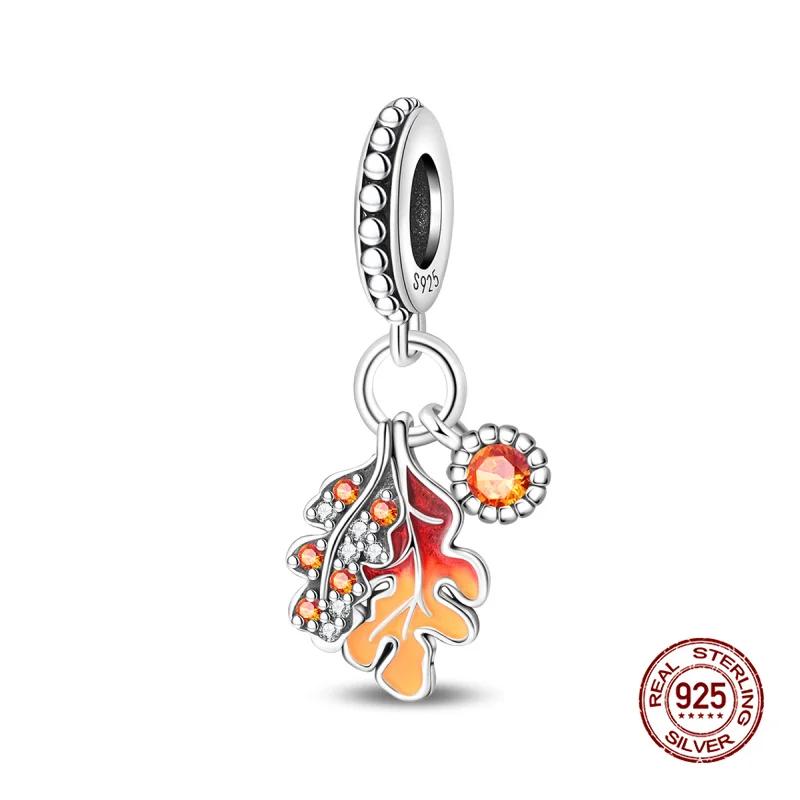 Copper Sika Deer Autumn Maple Leaves Pumpkins Chestnuts Charm Fit Diy Bracelet Women Birthday Gift Beads For Jewelry Making