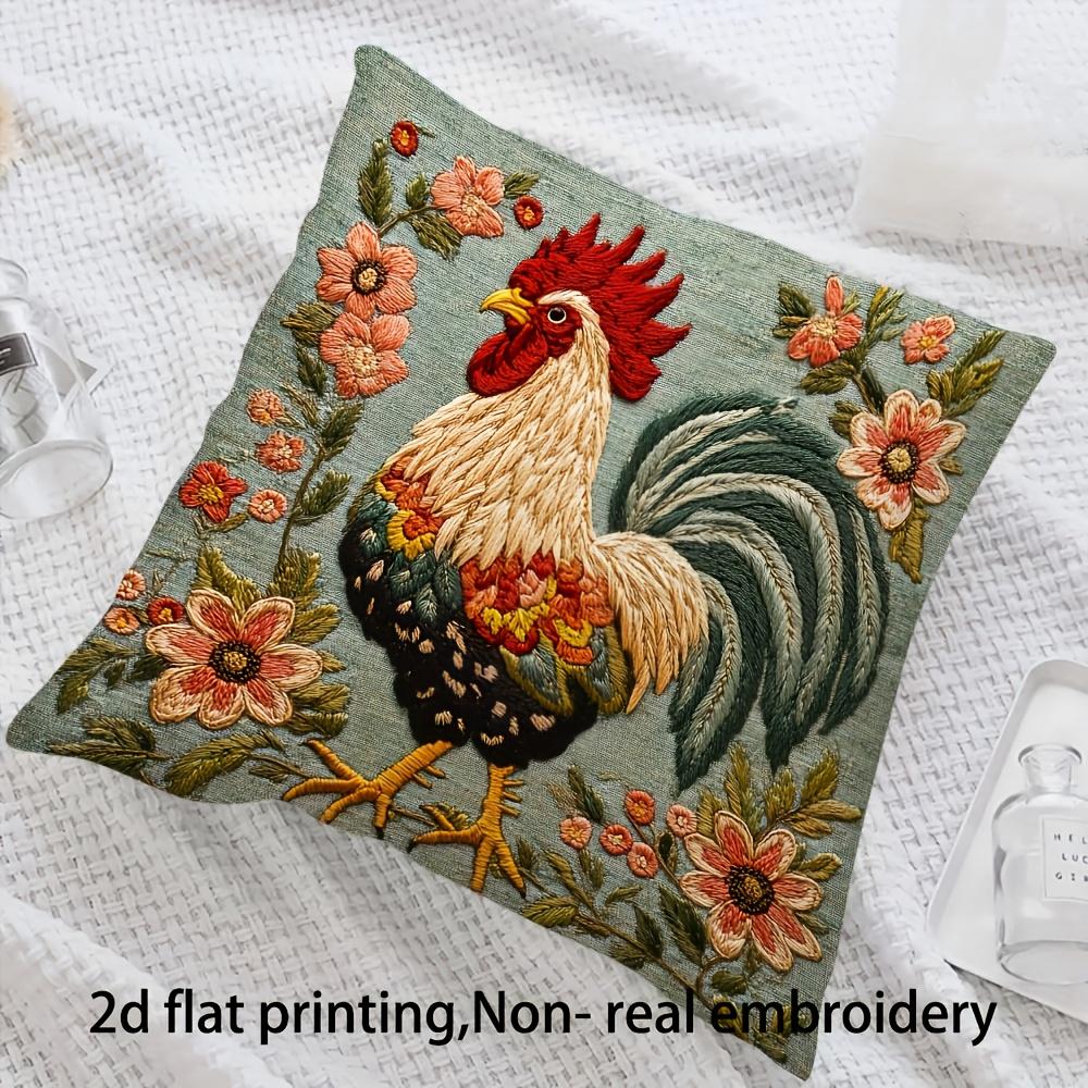 Vintage Rooster Floral Pillow Cover 2D Print Farmhouse Rooster Cushion Case For Sofa Bed Couch Rustic Home Decor