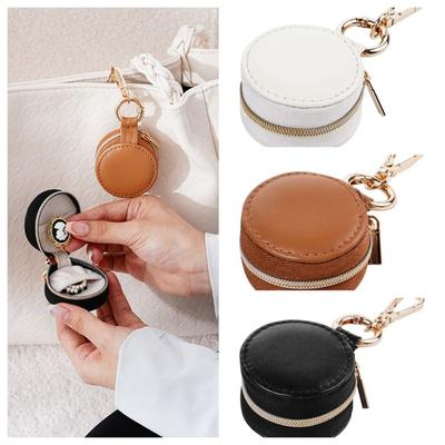 Round PU Jewelry Case Solid Colored Earring Organizer Creative Necklace Ring Case  Women