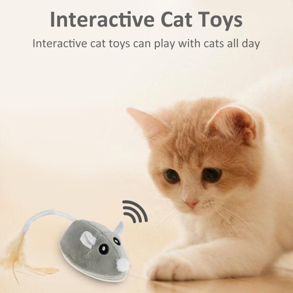 Qenwkxz Cat Interactive Mouse Toy, Compatible with USB Rechargeable, Automatic Random Moving Teaser with Feather Tail for Kitten Pets