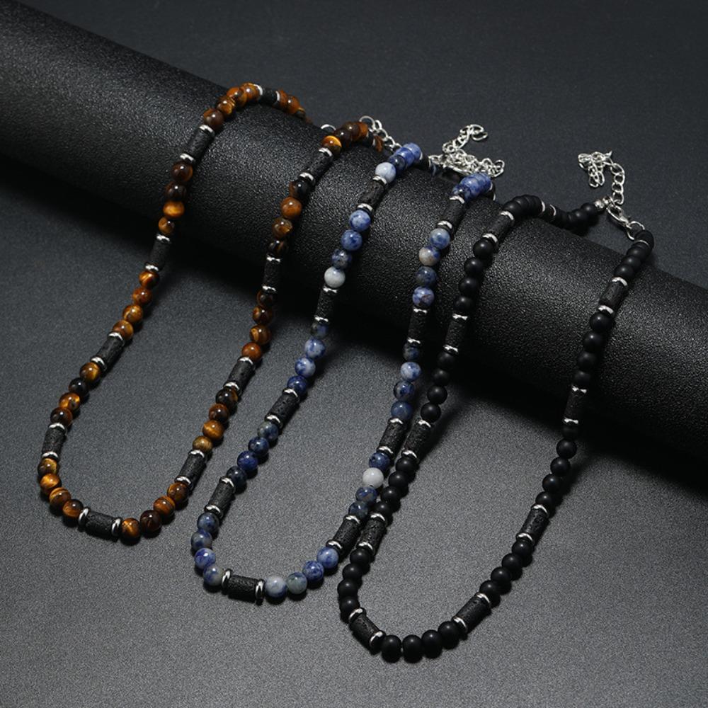Yeni Bohem Erkek Boncuklu Kolye Kaplan Taşı Doğal Taş Moda Trend Tasarım Minimalist Kolye Hatıra Hediyesi