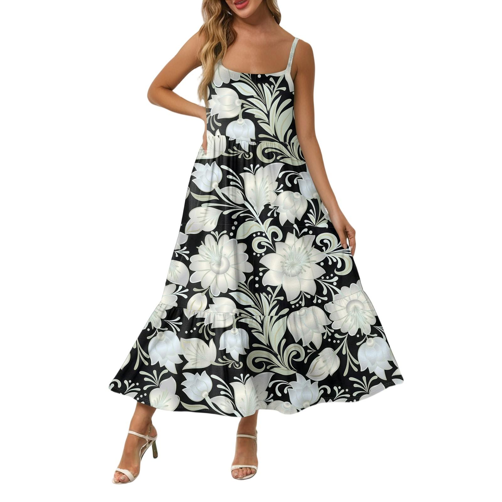 

Женское длинное пляжное повседневное элегантное платье макси на тонких бретельках с вышивкой, сдержанное струящееся платье в стиле бохо XL чёрный