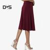 Women's Knee Length Skirt Summer Casual High Waisted Flared A-Line Skirt Stretchy Simple Foldover Midi Skirt