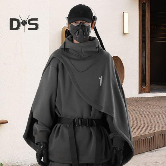 Unisex Hoodie Fake Two-piece Poncho Multi-Layered Irregular Design Thick High Collar Mechanical Style Hoodie Long-Sleeved Daily Sports Street Wear