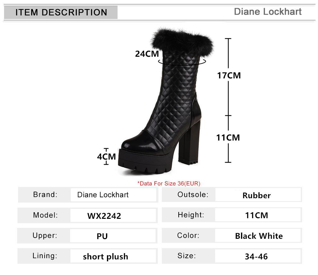 Fashion Womens Fur Thick High Heel Shoes Platform Elastic Band Side Zip Chelsea Boots Black Ankle Boot Zapatos Para Mujeres Motorcycle