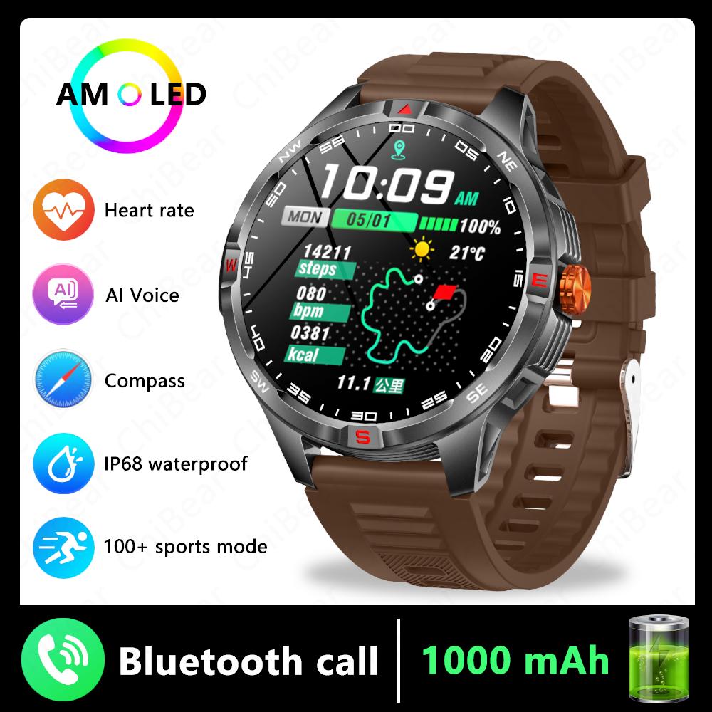 

1000mAh Large Battery Life Smart Watch Men Outdoor Sports 3ATM Waterproof Health Monitoring Watch 1.46 ‘’ Bluetooth Call Watch 1000mAh