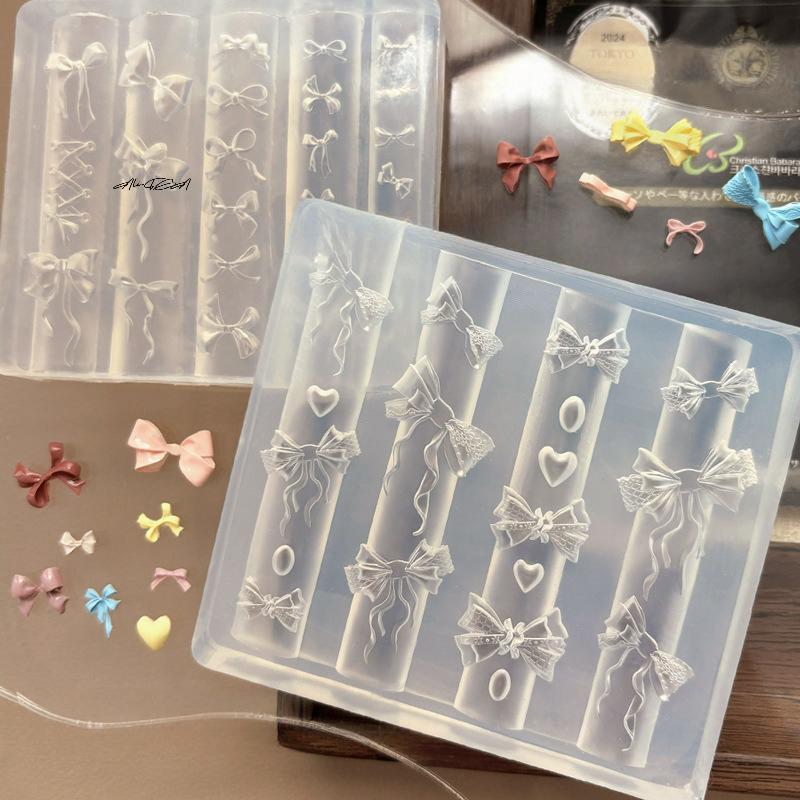 3D Ribbon Bowknot Silicone Mold for UV Gel Polish Stamping Stencils DIY Nail Art Design Charms Carving Art Mould