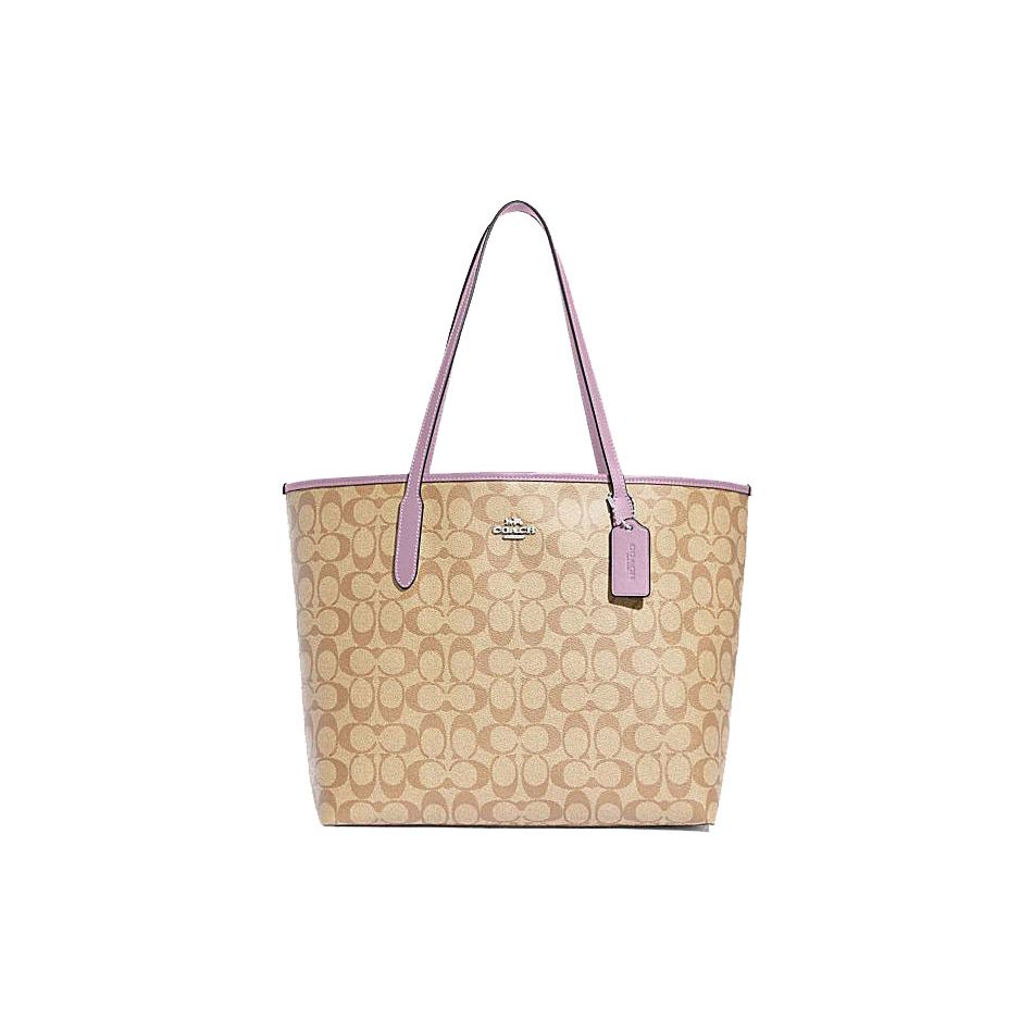 Coach Women's Light City 33 Classic Monogram Drawstring Closure Pvc Tote Bag Tote -Khaki 5696-Svv7o