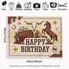 2D Western Happy Birthday Photography Backdrop, Cowboy Horse & Cactus Decor
