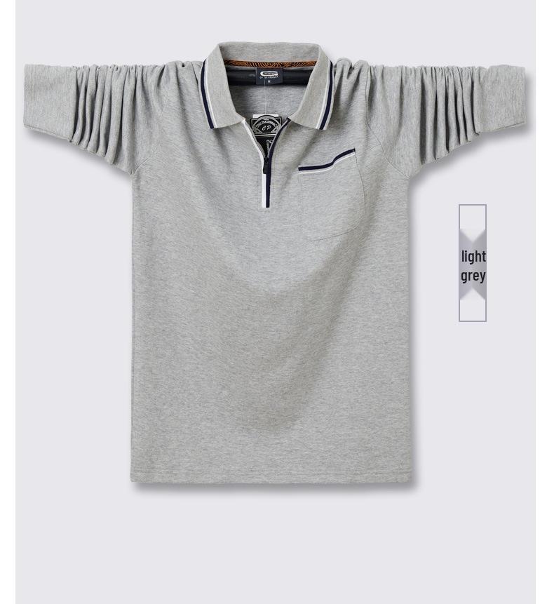 Pánské bavlněné polo s dlouhým rukávem na zip ve větších velikostech s klasickým límečkem pro podzim a zimu