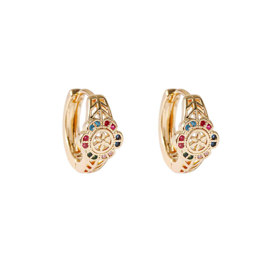 Exquisite Micro-Set Colored Diamond Flower Earrings - Light Luxury Zircon Women's Accessories.
