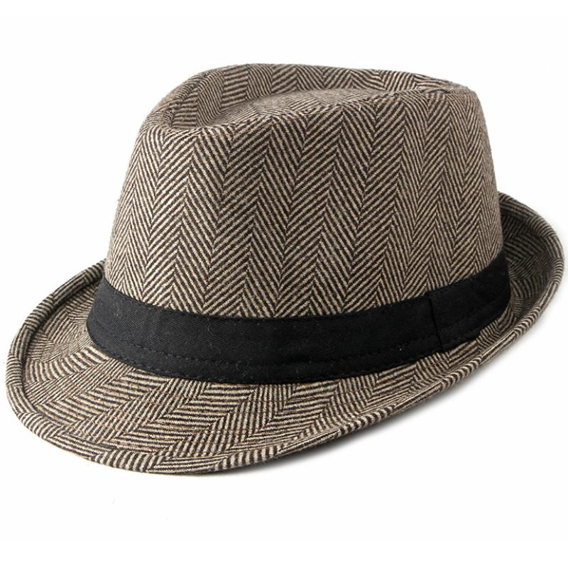 HT2751 Chapeau Jazz Homme Fedoras Rayés Rétro Chapeau Automne Hiver pour Homme Gentleman Derby Chapeau Trilby Chapeau Fedora à Bande Noire Décontracté