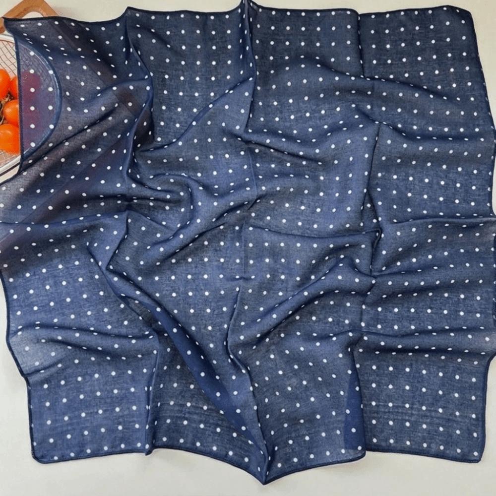 New Style Lightweight Polka Dot Headscarf Multi Color Soft Square Scarf Breathable Headwrap Bandana Autumn темно-синий