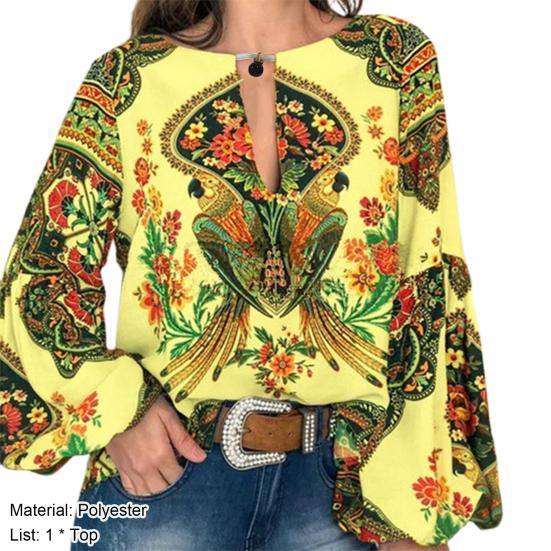Dámská košile Barevný potisk Dlouhé rukávy Posádka Výstřih Bohaté barvy Retro Volný svetr Etnický styl Kulatý výstřih Dámská halenka Ženy Oblečení