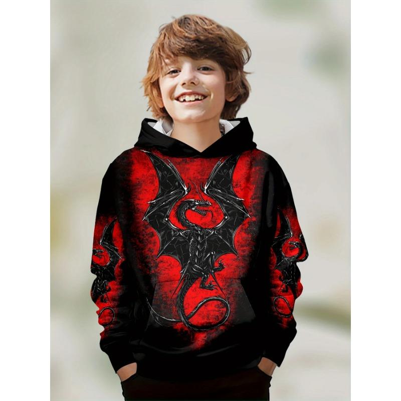 Autumn 3D Dragon Printed Hoodies Fashionable Casual Sports Long Sleeved Children's Boy Hooded Sweatshirts