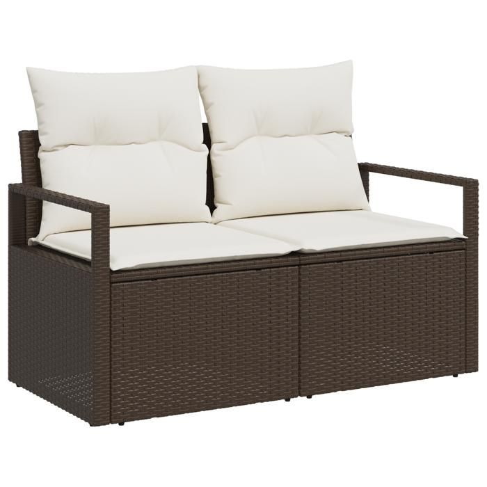 Set de sofa de jardin vidaXL 8 pièces avec coussins marron en polyrotin, Sofa de jardin vidaXL 2 places avec coussins marron 3348864