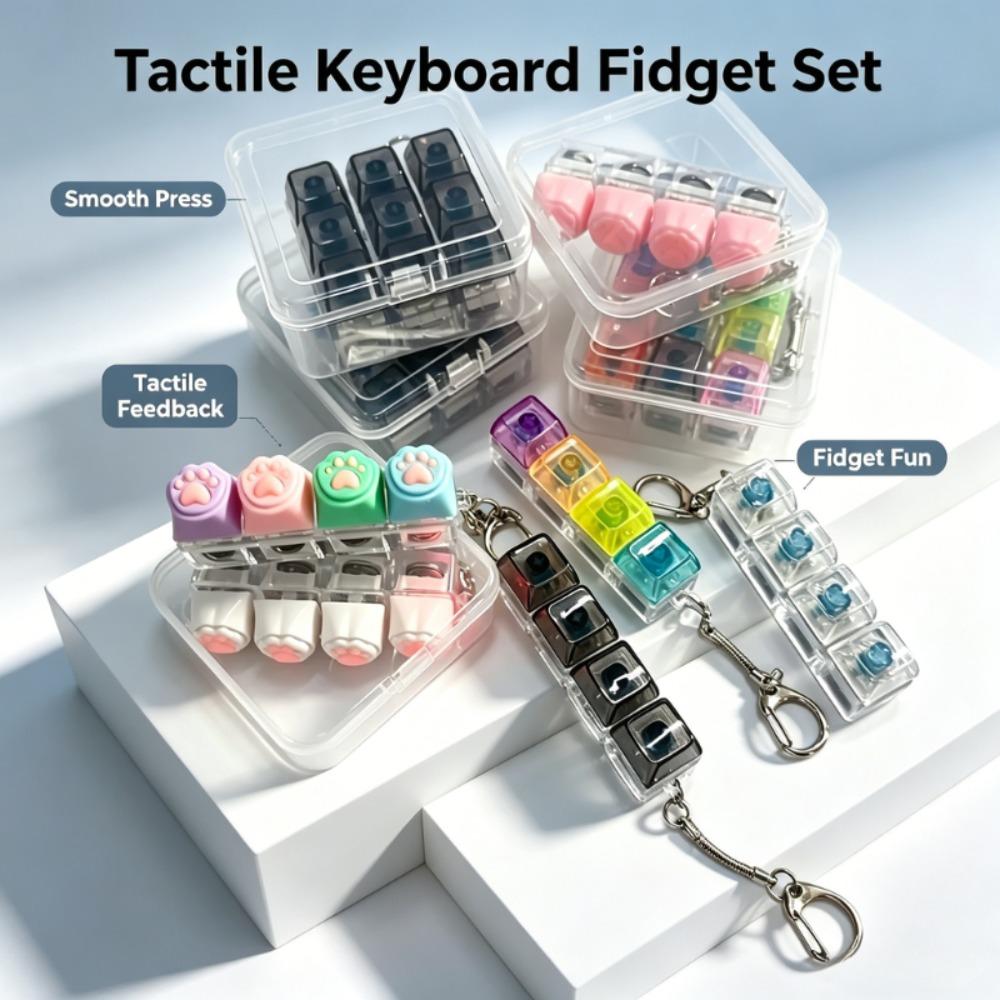 New Light Up Keyboard Keychain Crystal Clicker Fidget Toy Stress Relief Sensory Toy Portable Car Desk Decor Gift For Adults Kids