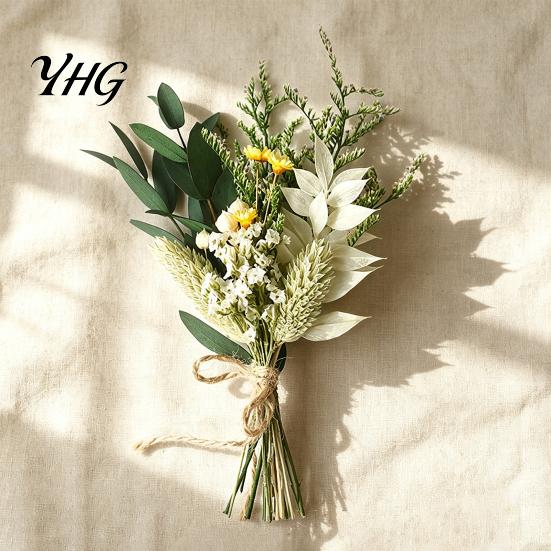 DIY Craft Dried Flowers Flower Boutonniere, Preserved Wedding Corsage, Rustic Natural Dry Retro Style Boutonnieres Brooch Pin for Groom Bride
